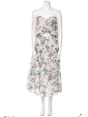 Zimmermann Floral Two-Piece Midi Dress in White with Pink and Green Floral Print